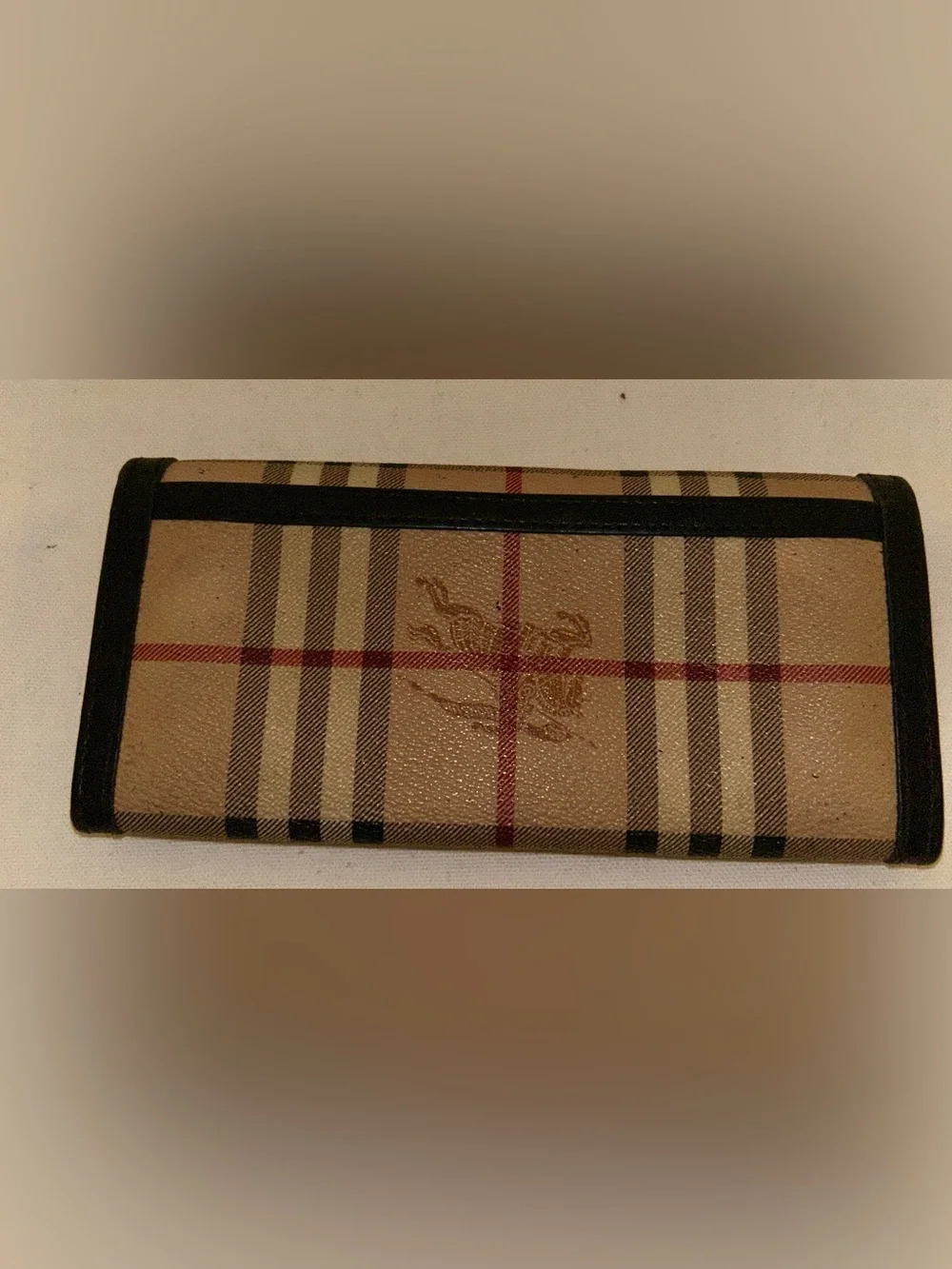 Burberry Beige Plaid Wallet with Black Trim and Gold Accents - Picture 6 of 8